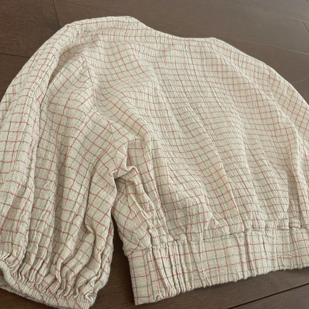 5/$25 Zara Women's Cream Checkered crop Top - Picture 6 of 7
